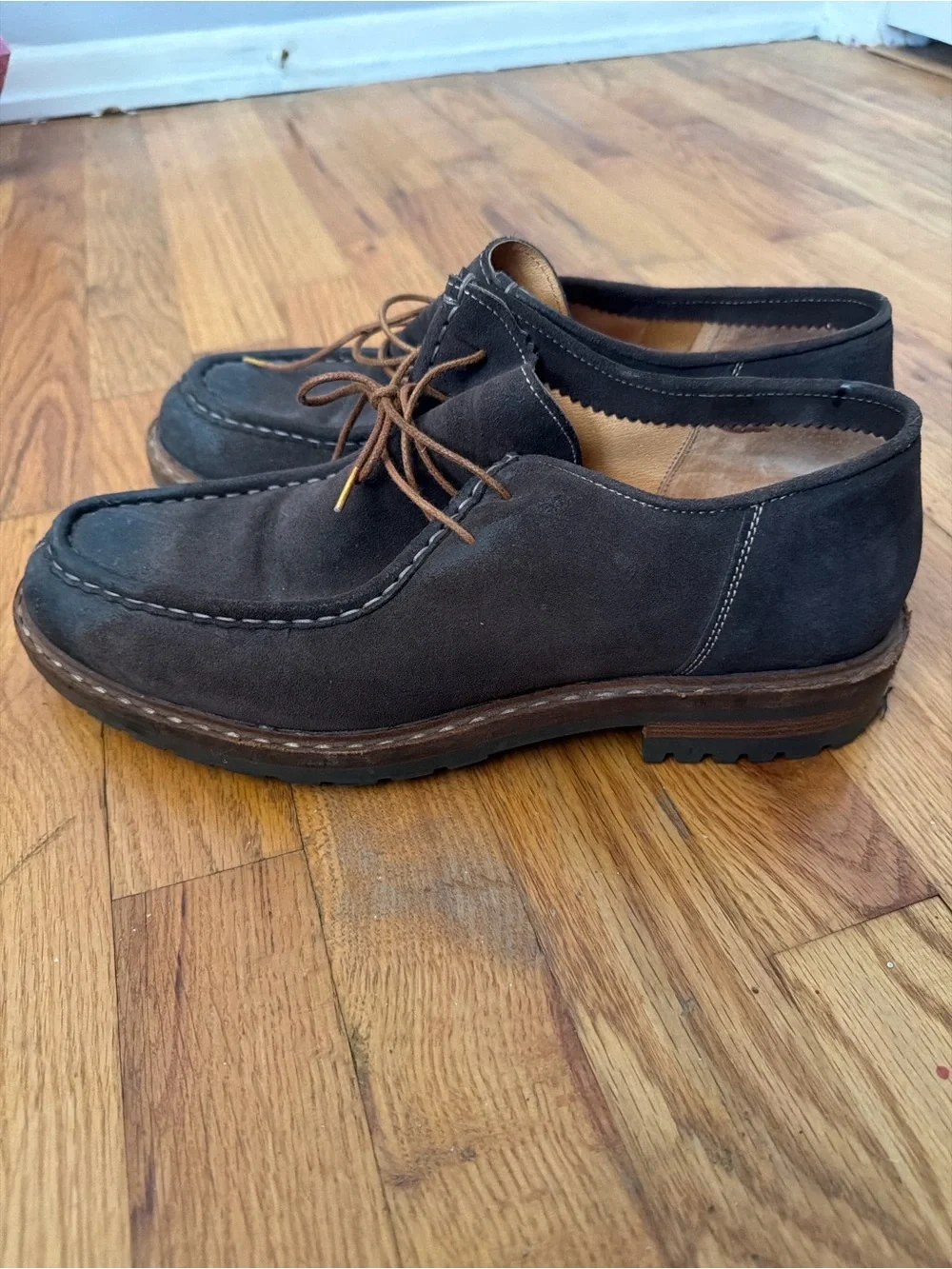 Men's Dark Brown Suede Boat Shoes - Casual Lace-Up Moc Toe